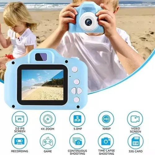 Mini Camara Fotos Digital Infantil Recargable Filma Juegos Color Celeste