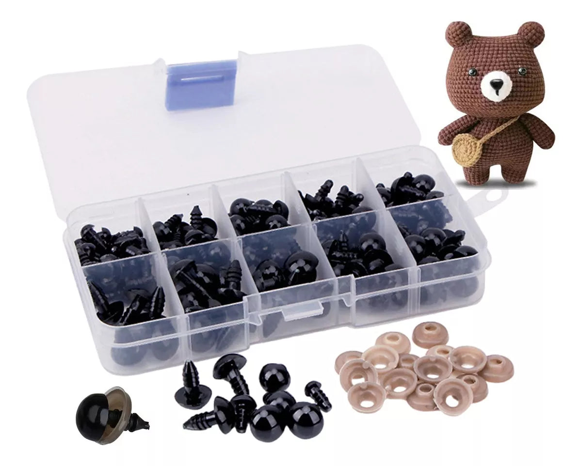 Ojos De Negro Plastico Seguridad Amigurumi 6-12mm 100 Pieumi