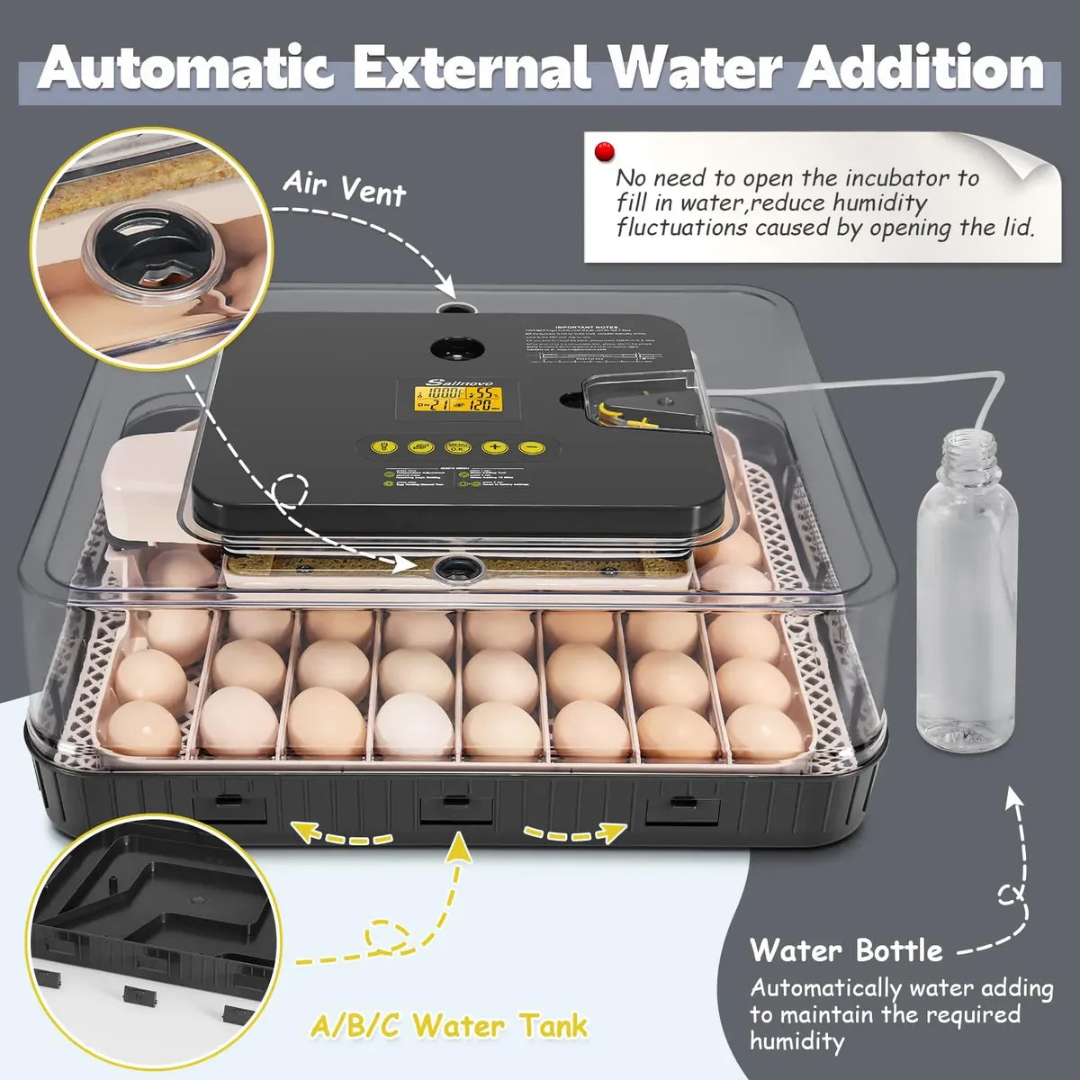 Incubadora Automática Sailnovo para 56 Huevos con Volteo Automático 120V