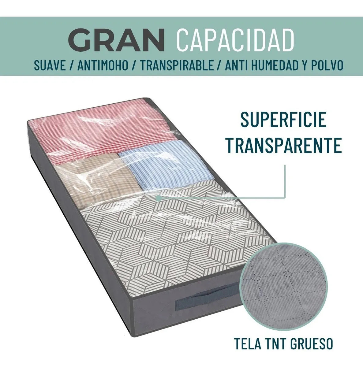Organizador De Ropa Bajo Cama Almacenamiento Set X 3 Gris Claro