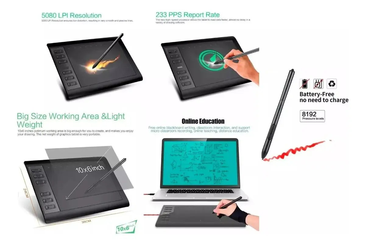 Tableta Grafica Digitalizadora Usb Con Lápiz + Accesorios