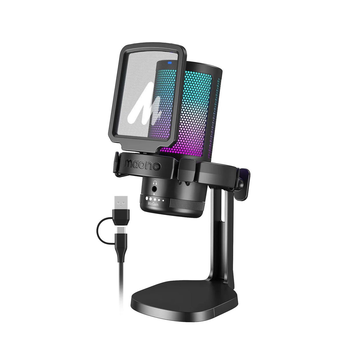 Micrófono de condensador Maono DGM20RGB Pro Gamer con soporte USB color negro