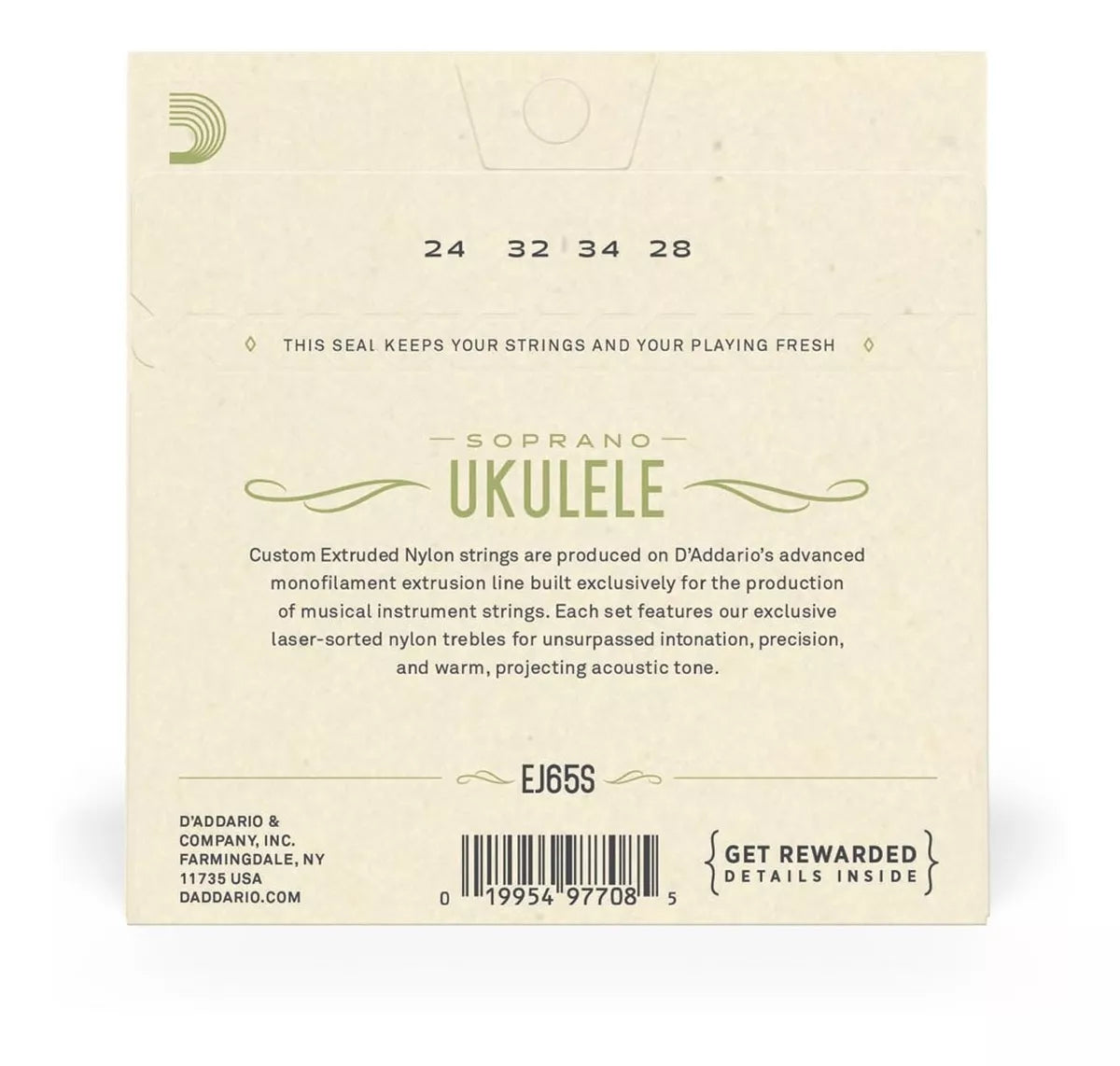 Cuerda para ukelele, soprano, Daddario EJ65s Jg String