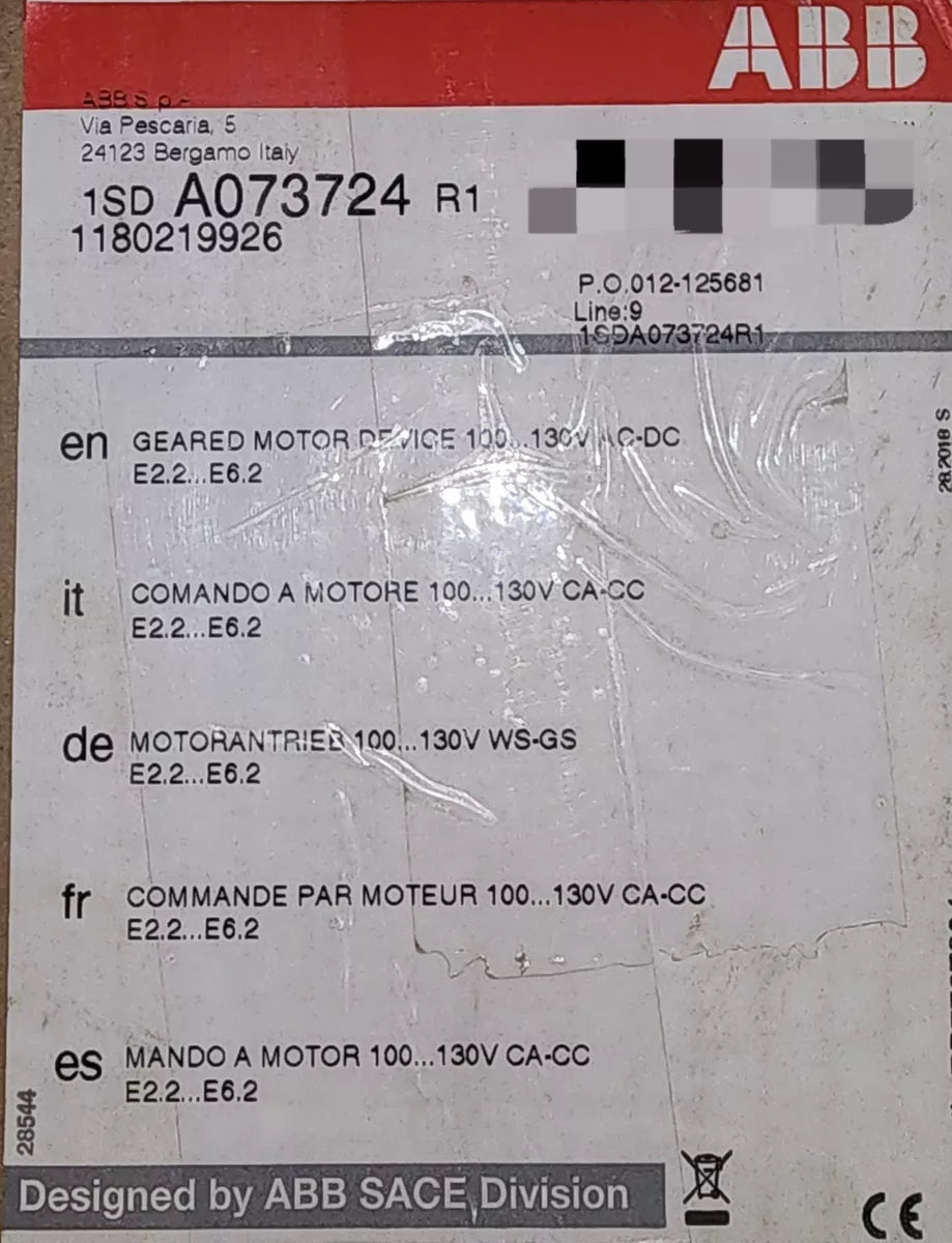 Motor Para E2.2...e6.2 100-130 Vacdc Ref 1SDA073724R1 ABB