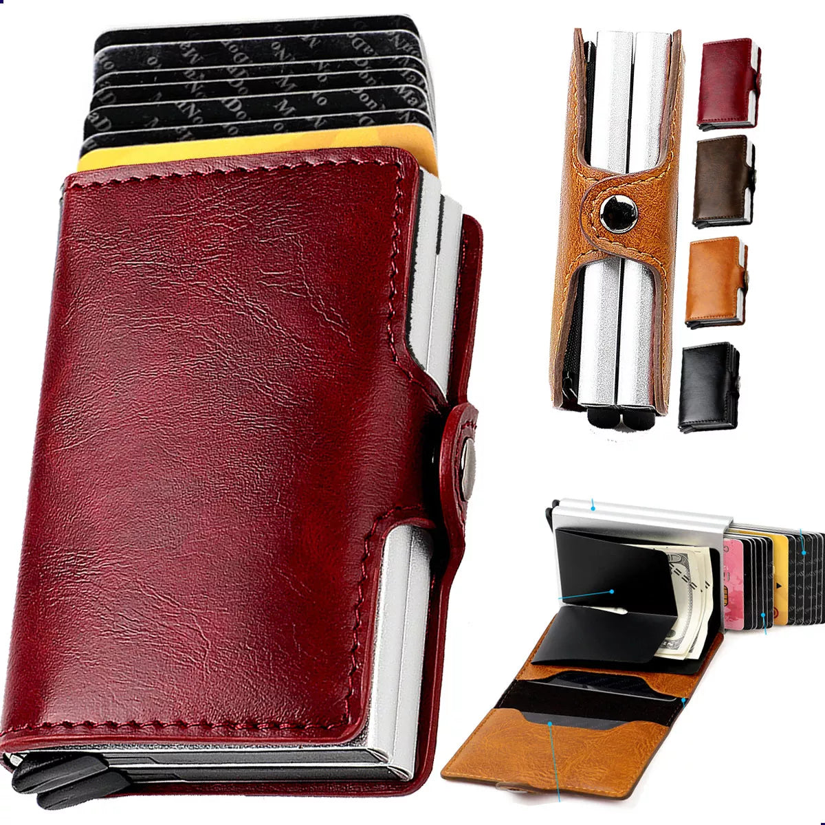 Billetera Tarjetero Cuero Pu Minimalista Hombre Mujer Rfid