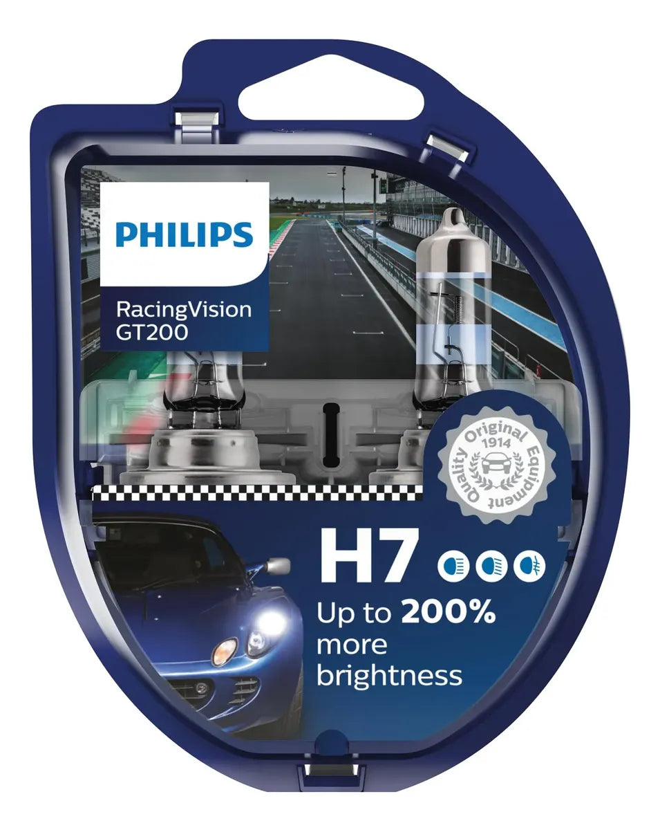 Set de Ampolletas Philips RacingVision GT200 H7 | +200% Más Brillo | 12V 55W | Open Box