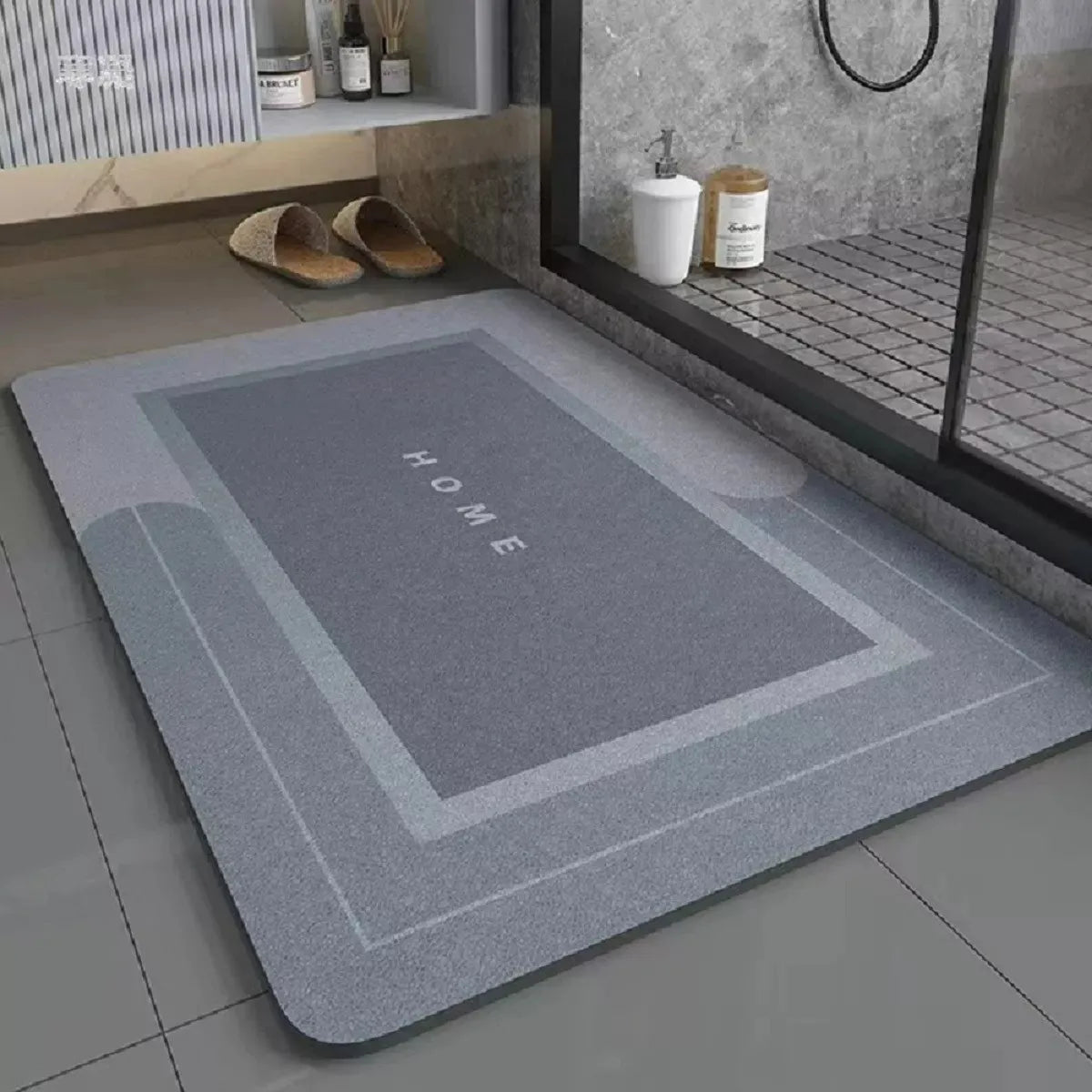 Tapete Alfombrilla De Baño Super Absorbente Color Gris Oscuro Geométrica