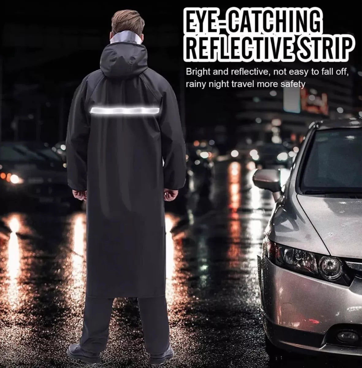 Impermeable Motociclista Negro Reflejantes, Traje De Agua