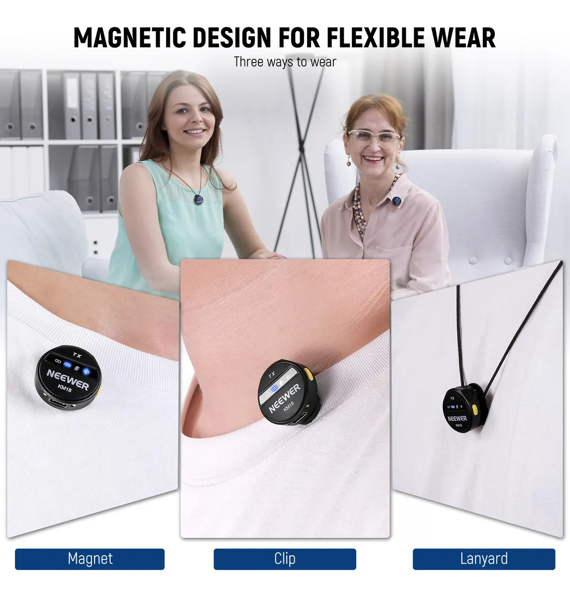 Neewer Micrófono Solapa Inalámbrico Kit P/ 15 16 Pro Max S24 Color Negro KM18