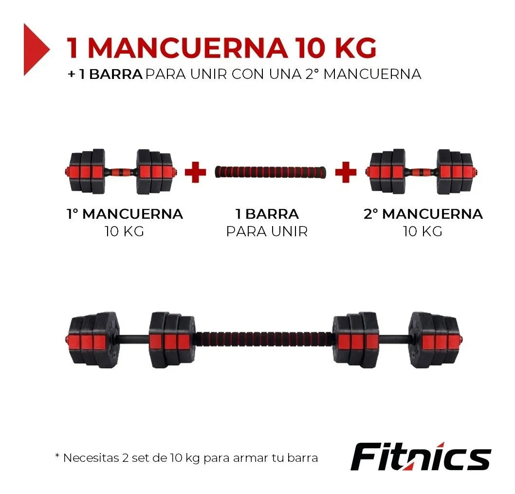 Mancuerna Ajustable Pesa De 10 Kg Unitaria Fitnics