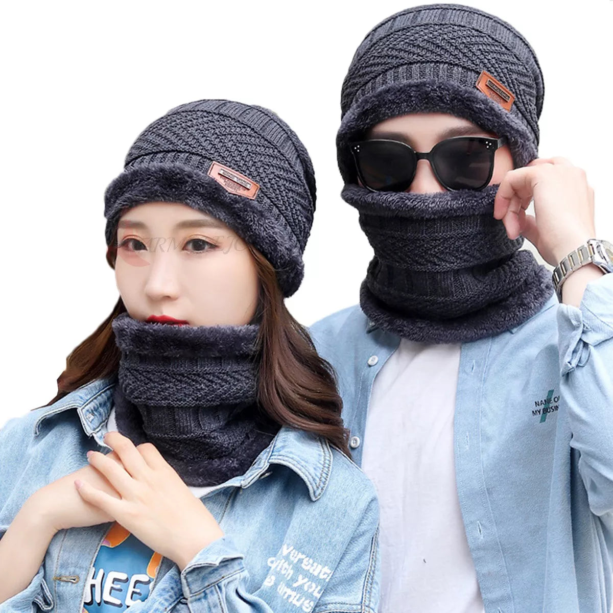 Conjunto Gorro Bufanda Frío Tejido Lana Unisex Moda