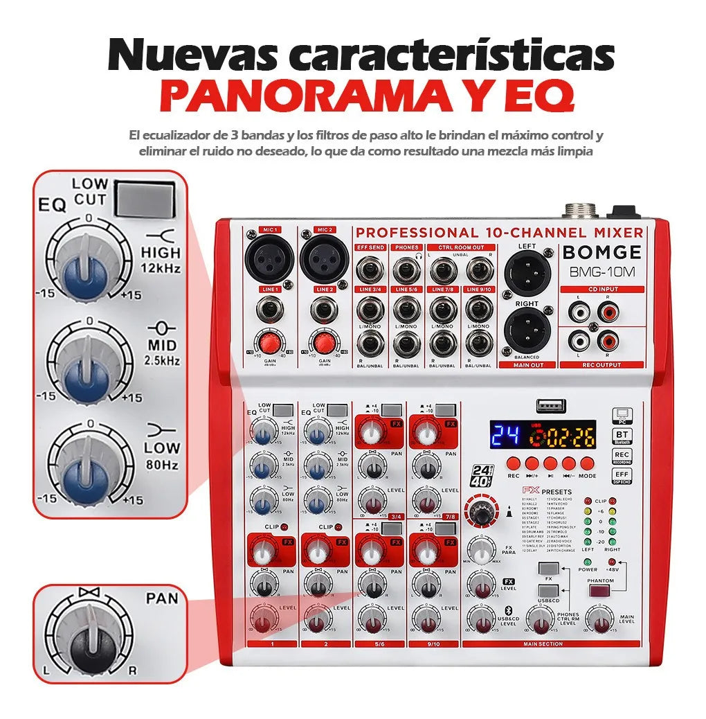Bomge De 12 Canales Consola Mixer Audio 48 Fx Bt Usb Eq