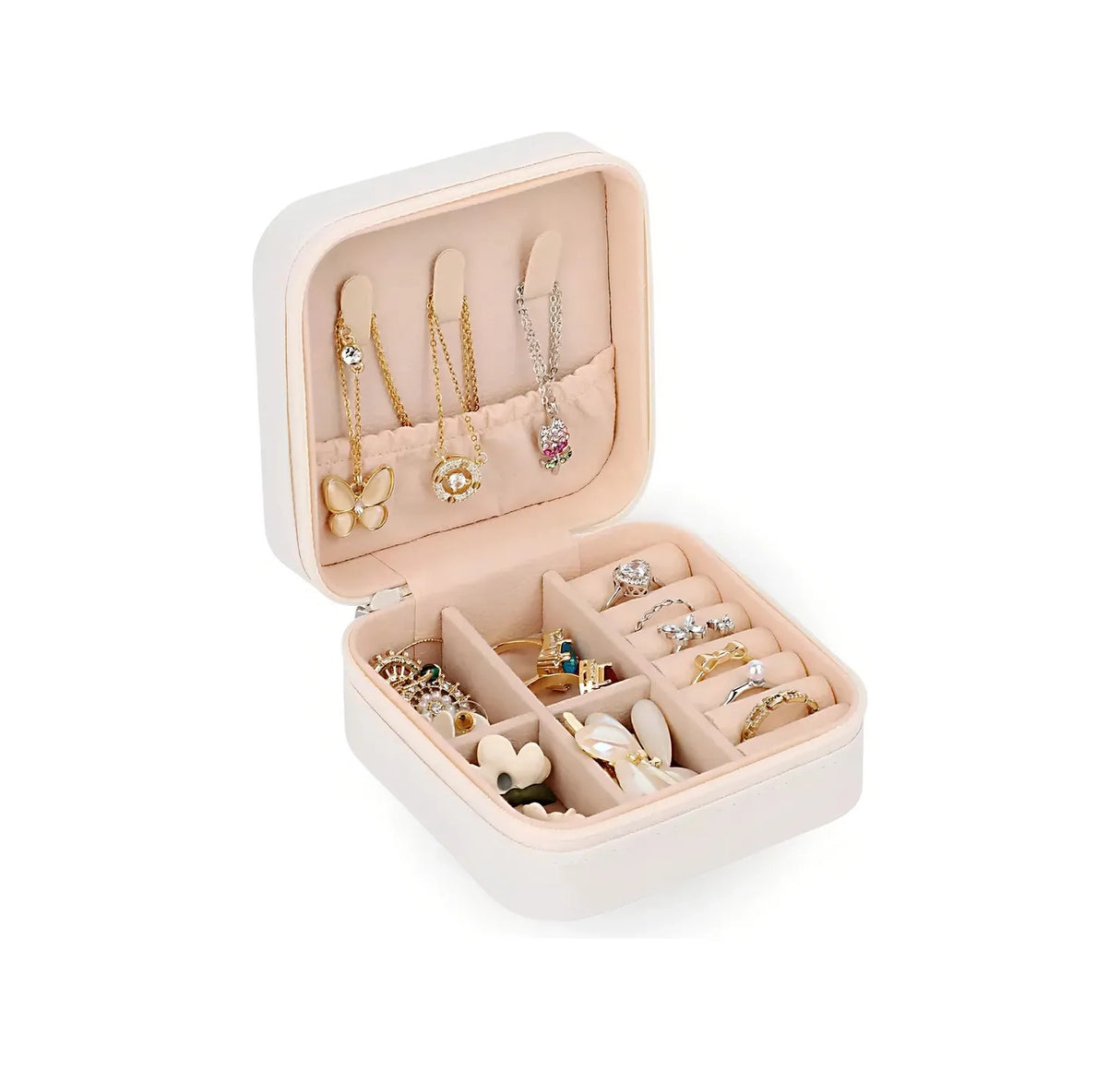 Organizador De Joyas Joyero De Cuerina Collar Anillos Color Blanco