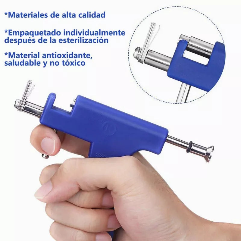 Kit Pistola Inoxidable Perforadora Cuerpo Aros Piercing