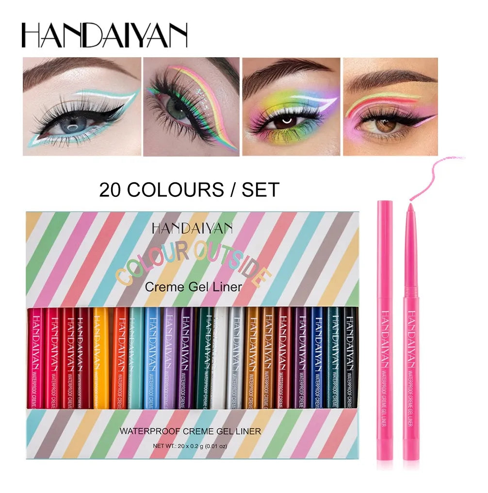 20 unidades Delineador Lápiz Ojos Color Retráctil Resistente Agua Handaiyan