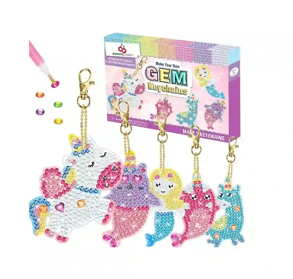 Kit Arte 5D Diamond Painting Para Crear Llaveros DIY Con Gemas Brillantes