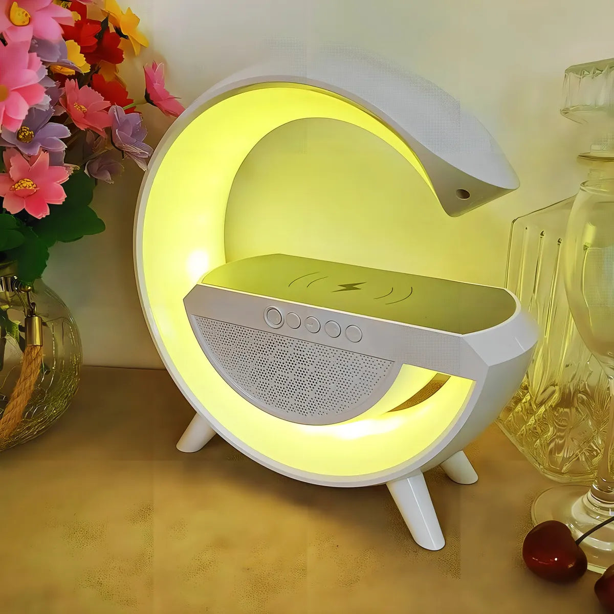 Parlante Portatil Bluetooth Luz Led Atmosfera Inteligente G Color Blanco