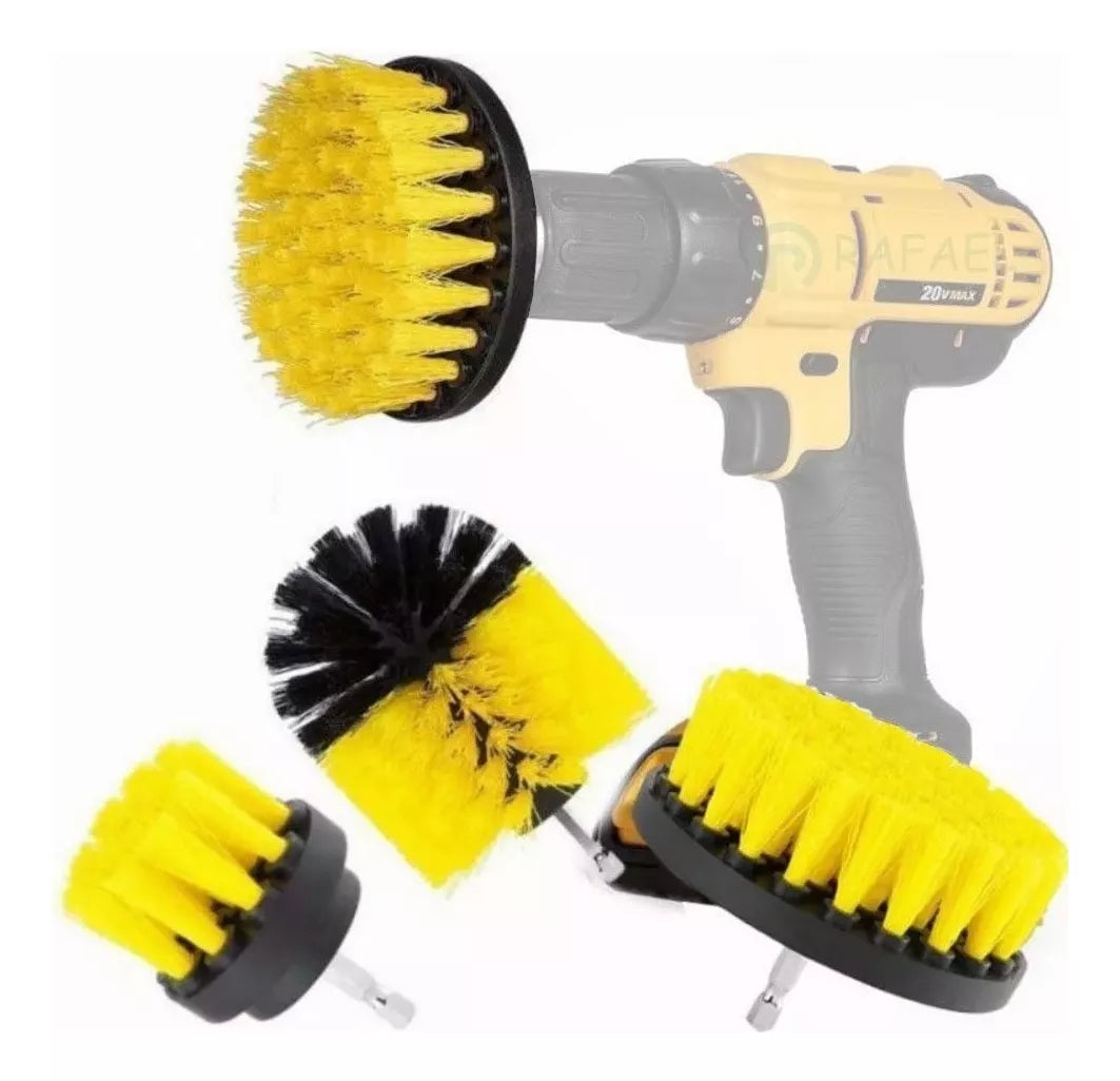 Kit De 3 Cepillos Taladro Lava Tapiz Baños Cocina