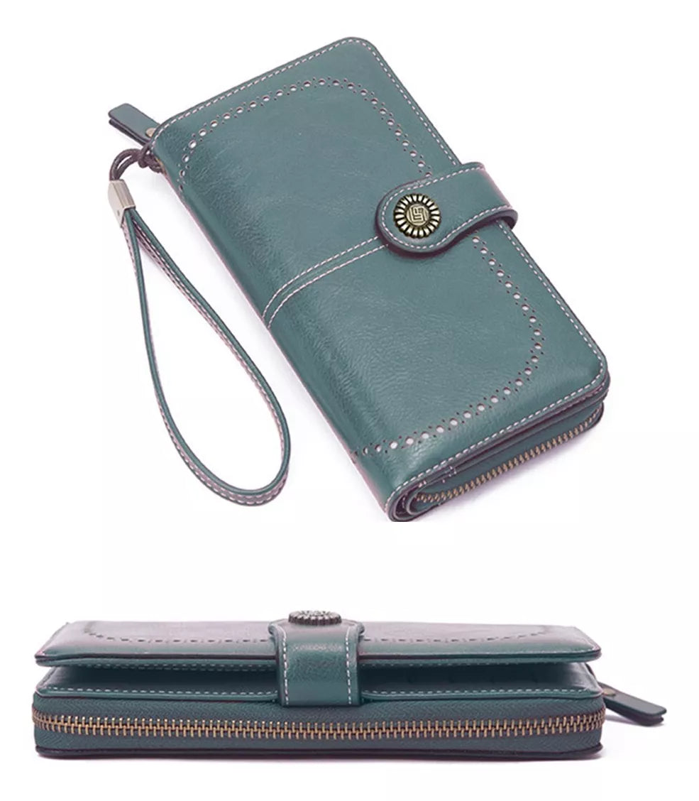 Billetera Cartera De Cuero Para Mujer Tarjetero De Gran Capacidad