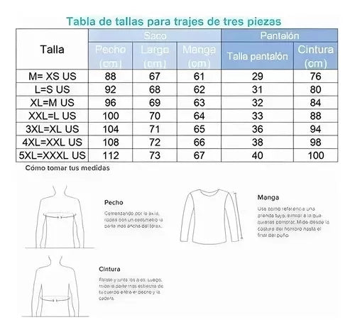 Traje Slim de tres piezas para hombre ideal Fiestas