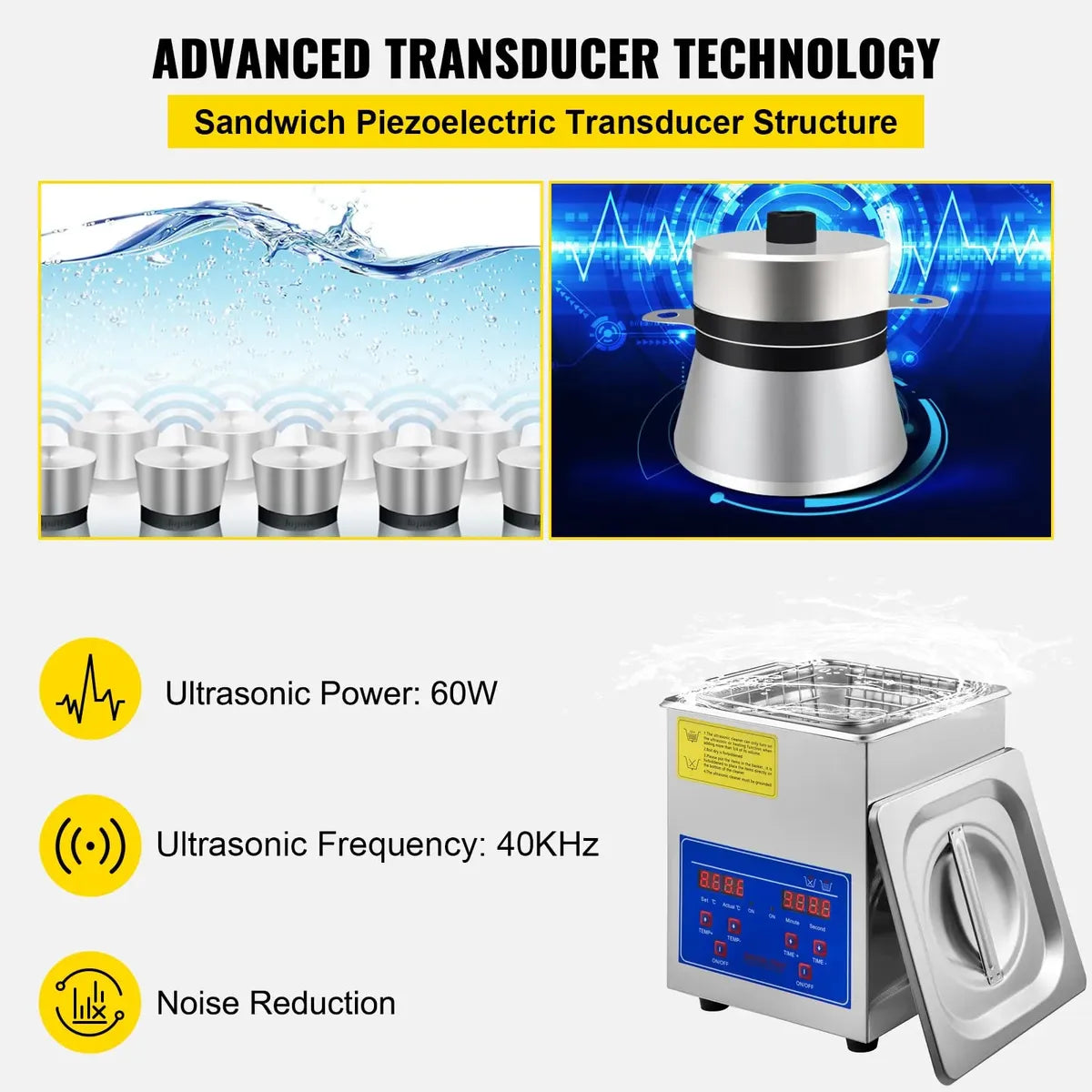 Limpiador Ultrasónico Digital VEVOR 2L 40 kHz – 120V