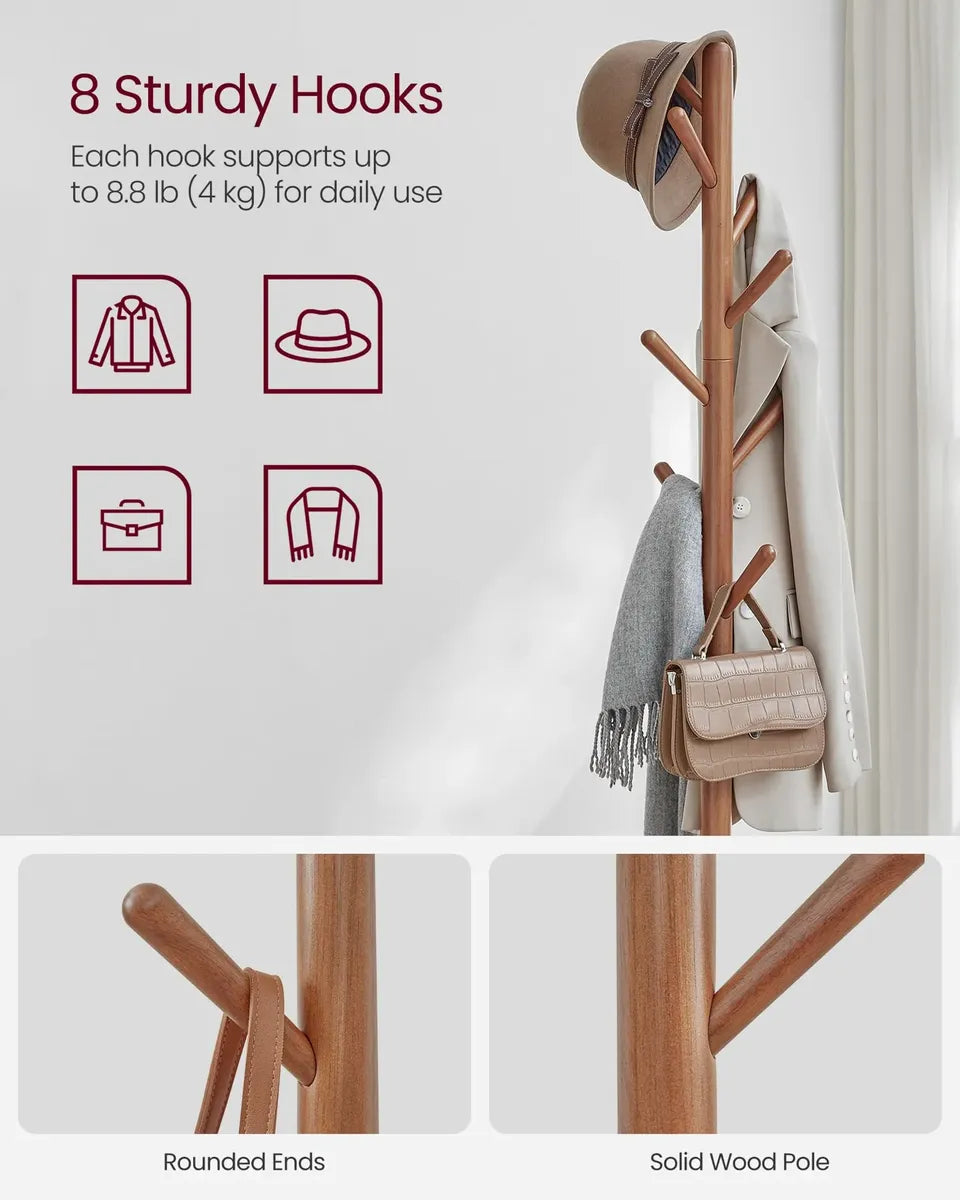 Perchero VASAGLE URCR040K01 de Pie 171 cm con 8 Ganchos y Estante – Caramel Brown