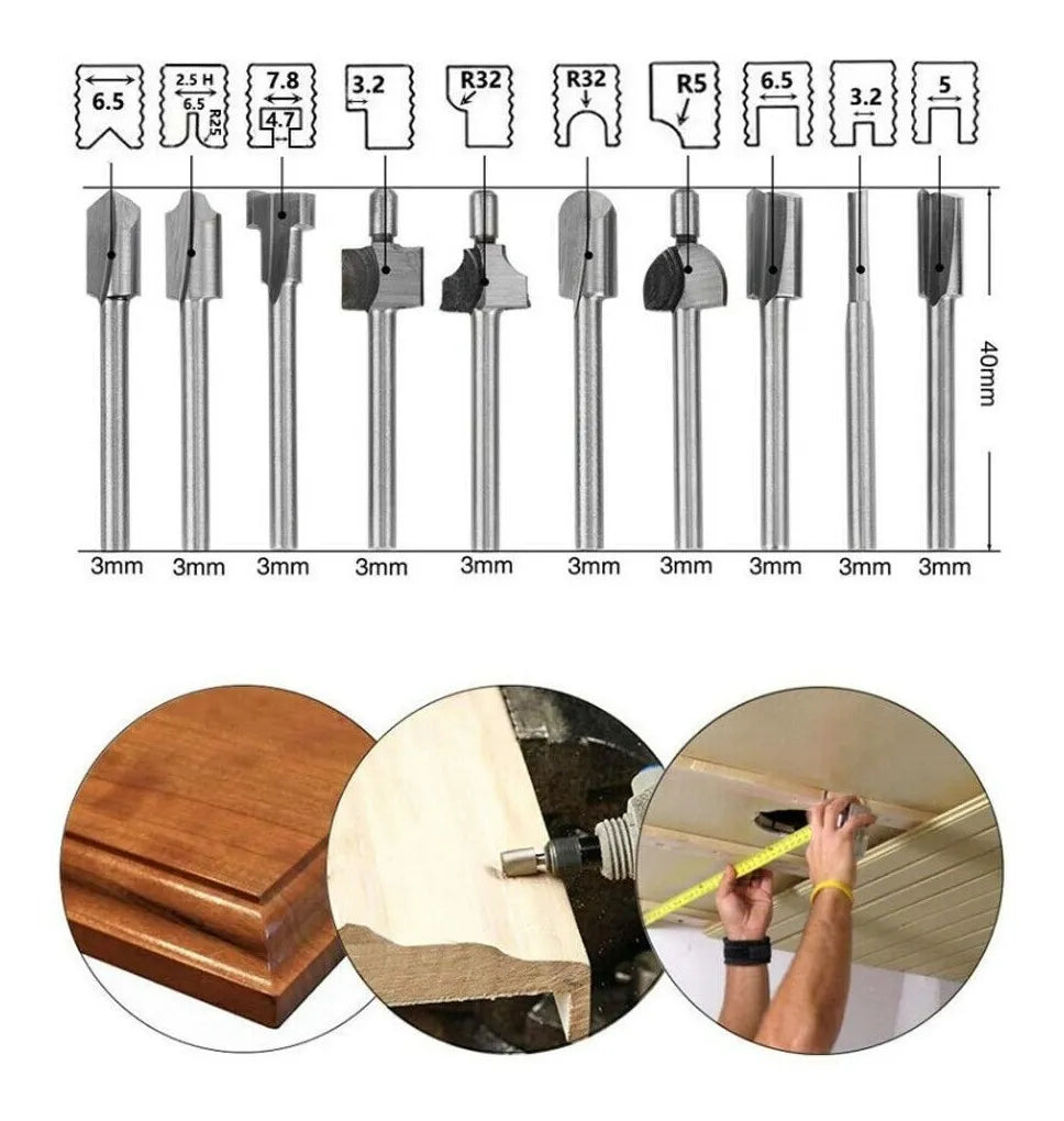 10 Fresas Caladoras Madera Aluminio Pvc Multipro Tipo Dremel