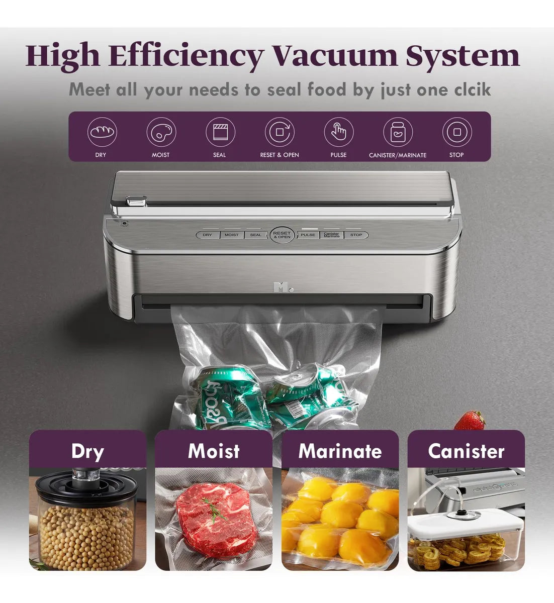 Máquina selladora al vacío Mesliese 85kpa 120w con cortador y bolsas