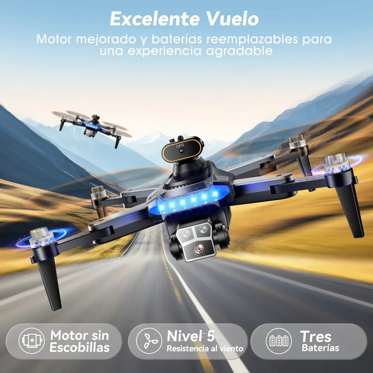 Dron 4k Con Tres Cámara Hd Profesional Gps 5ghz 3 Baterías