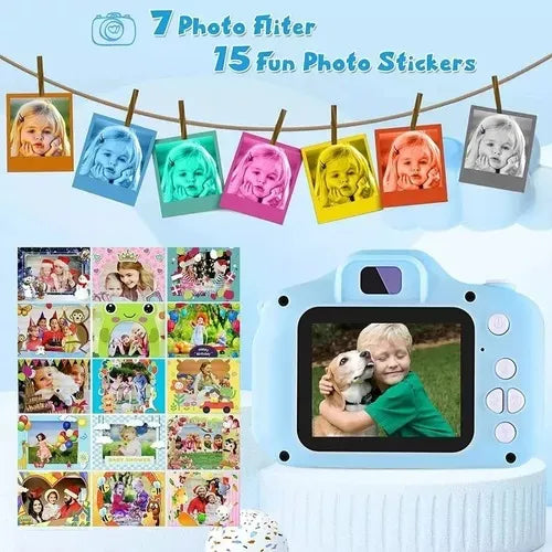 Mini Camara Fotos Digital Infantil Recargable Filma Juegos Color Celeste