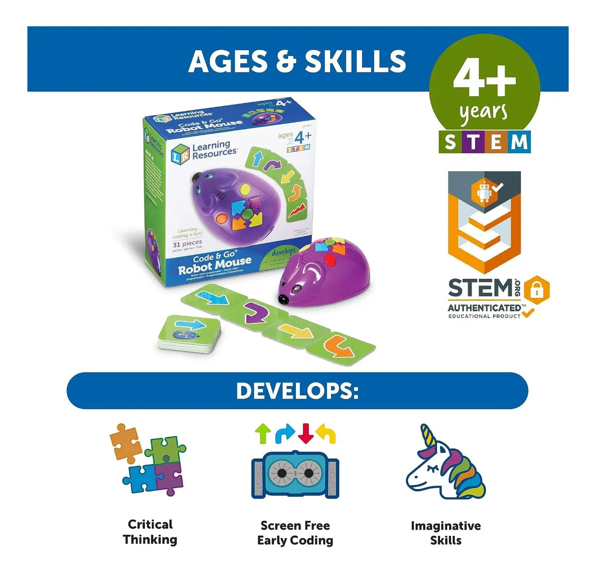 Robot Ratón Programable Code & Go Learning Resources – Juguete STEM Educativo