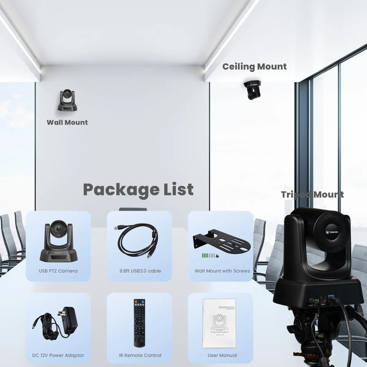 Cámara Ptz Tongveo Con Zoom Óptico 3x 1080p 60 Fps Hdmi Usb