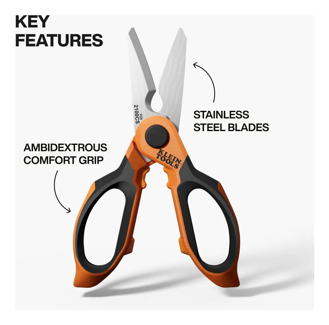 Klein Tools 2100CS – Tijeras de Electricista de Largo Alcance 18 cm con Pelacables