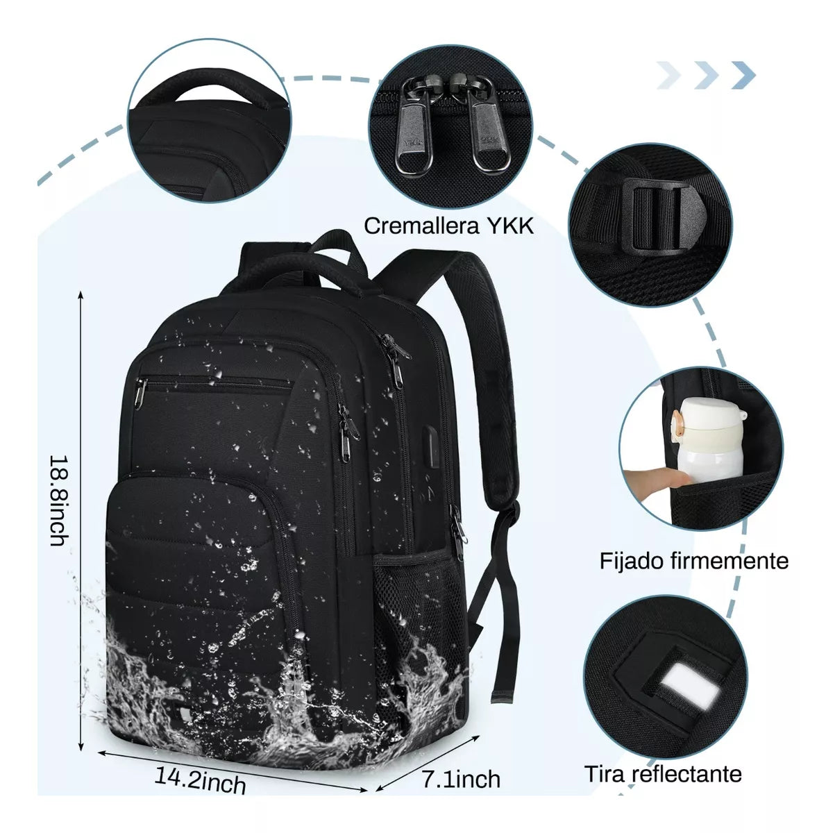 Mochila Impermeable De Gran Capacidad C/usb Para Laptop 17.3