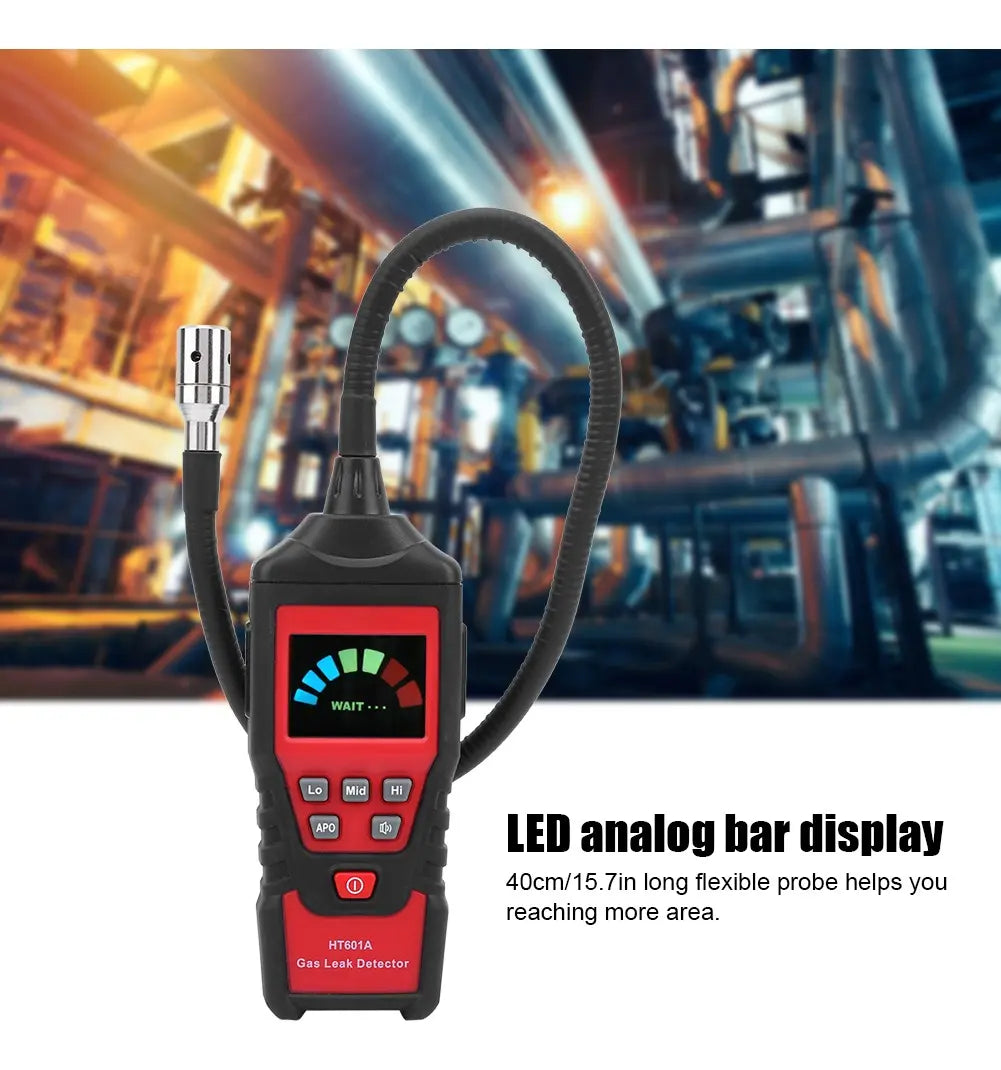 Detector Portátil de Fugas de Gas Combustible HT601A con Sonda Flexible y Alarma LED