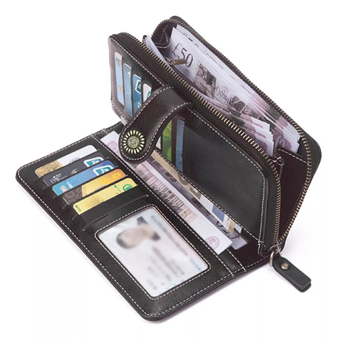 Billetera Cartera De Cuero Para Mujer Tarjetero De Gran Capacidad