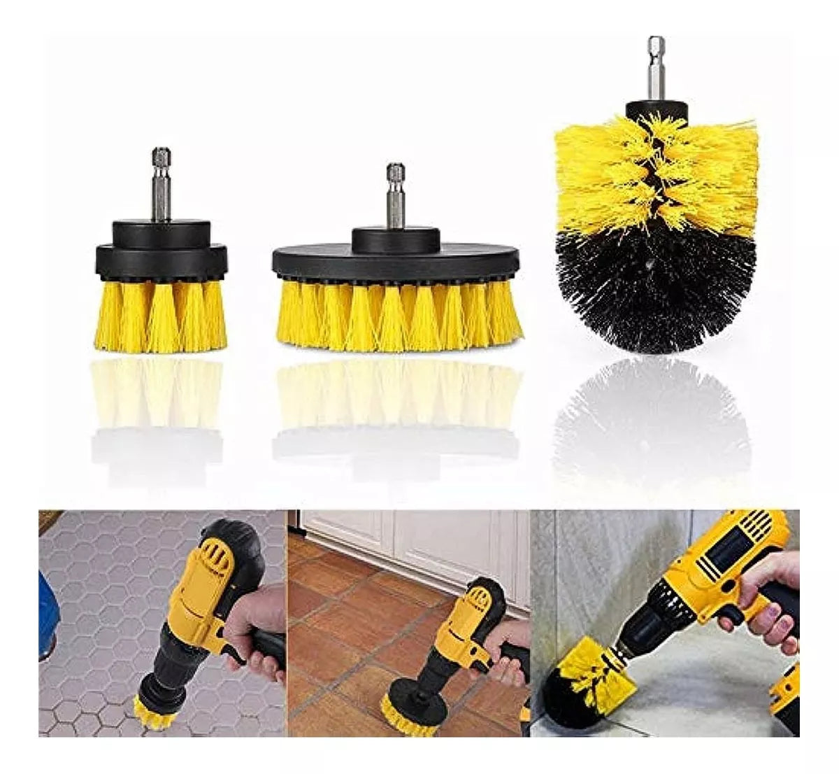 Kit De 3 Cepillos Taladro Lava Tapiz Baños Cocina