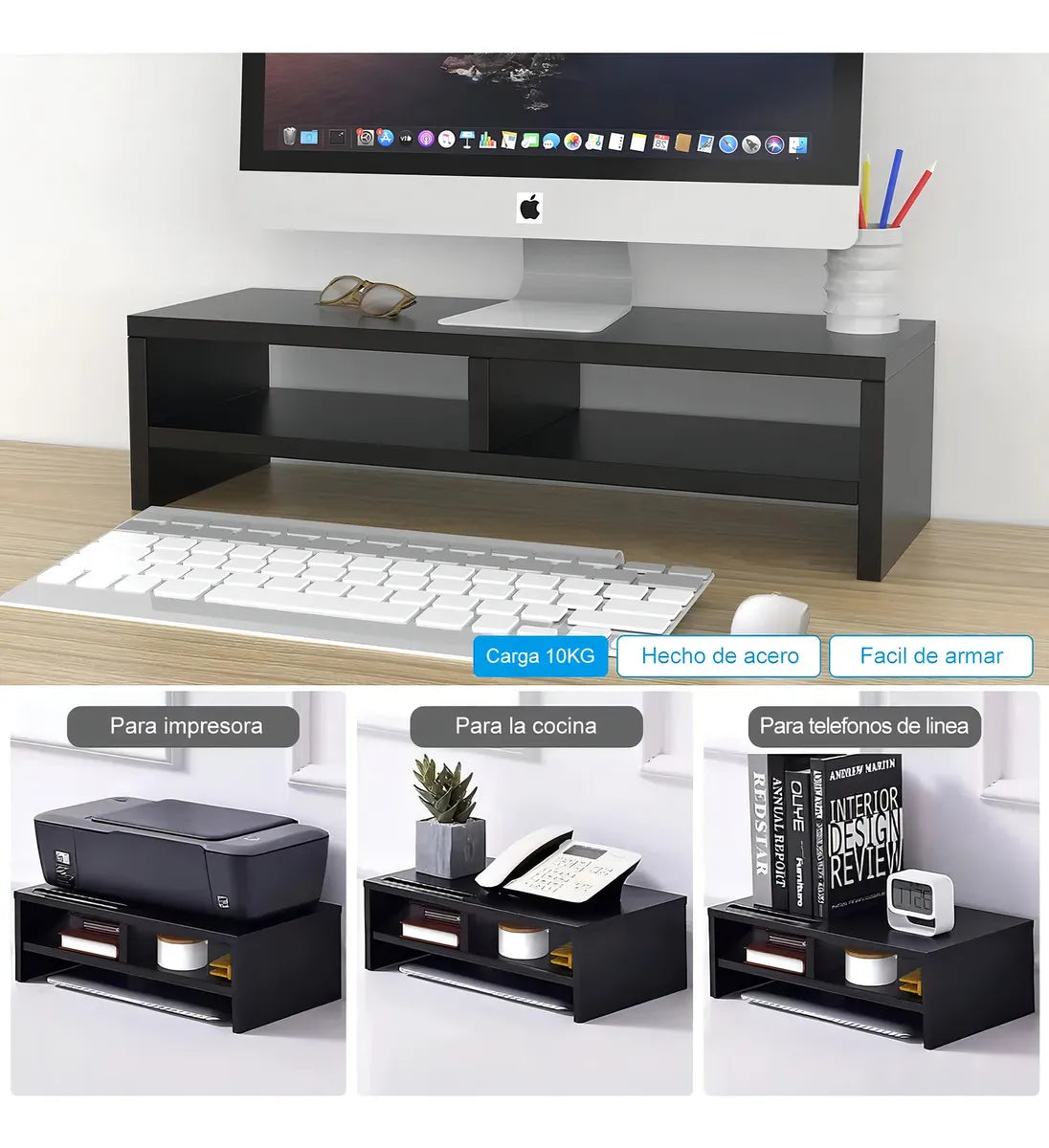 Soporte Monitor Con Estante Almacenamiento De 3 Niveles