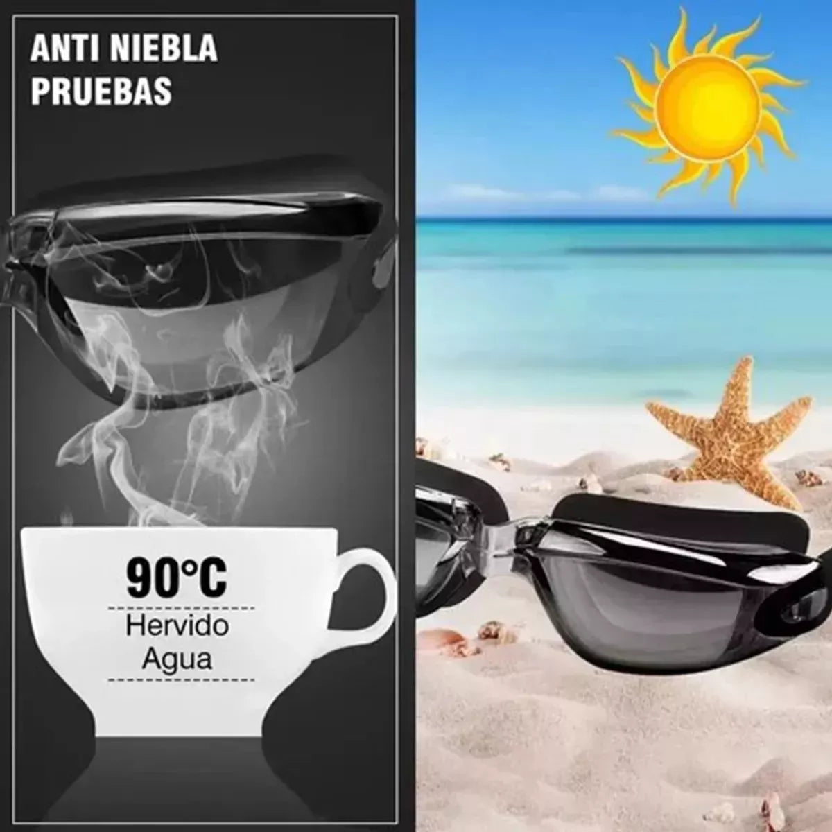 4 En 1 Lente Natacion Kit Protección Uv Antivaho Gafas