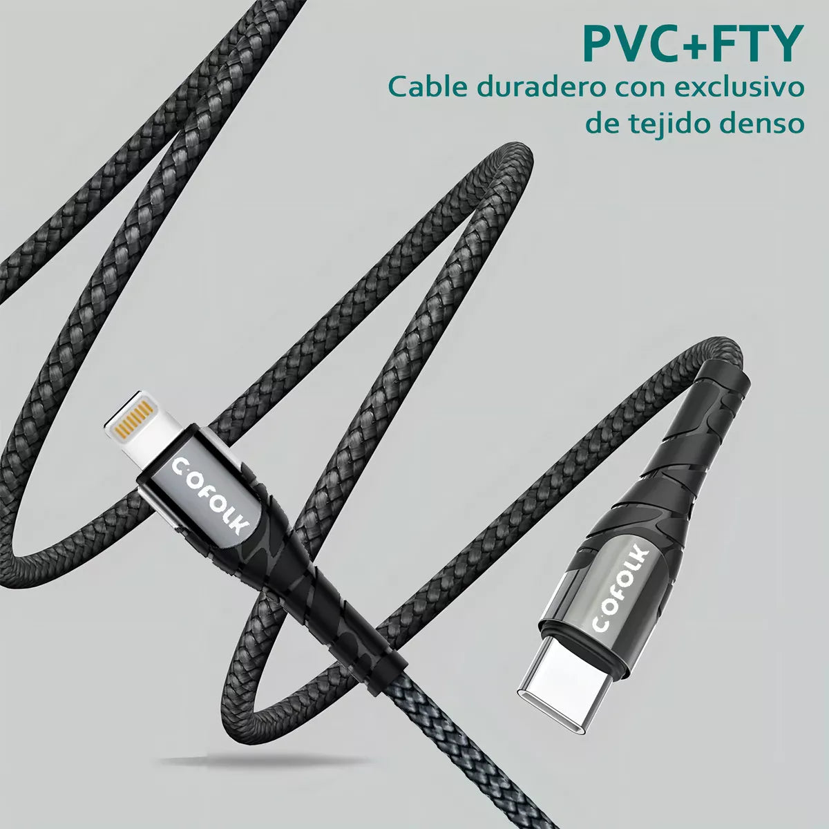 Cable Carga Usb C Para Lightning No Mfi Pd 30w 1 M - Cofolk Color Negro