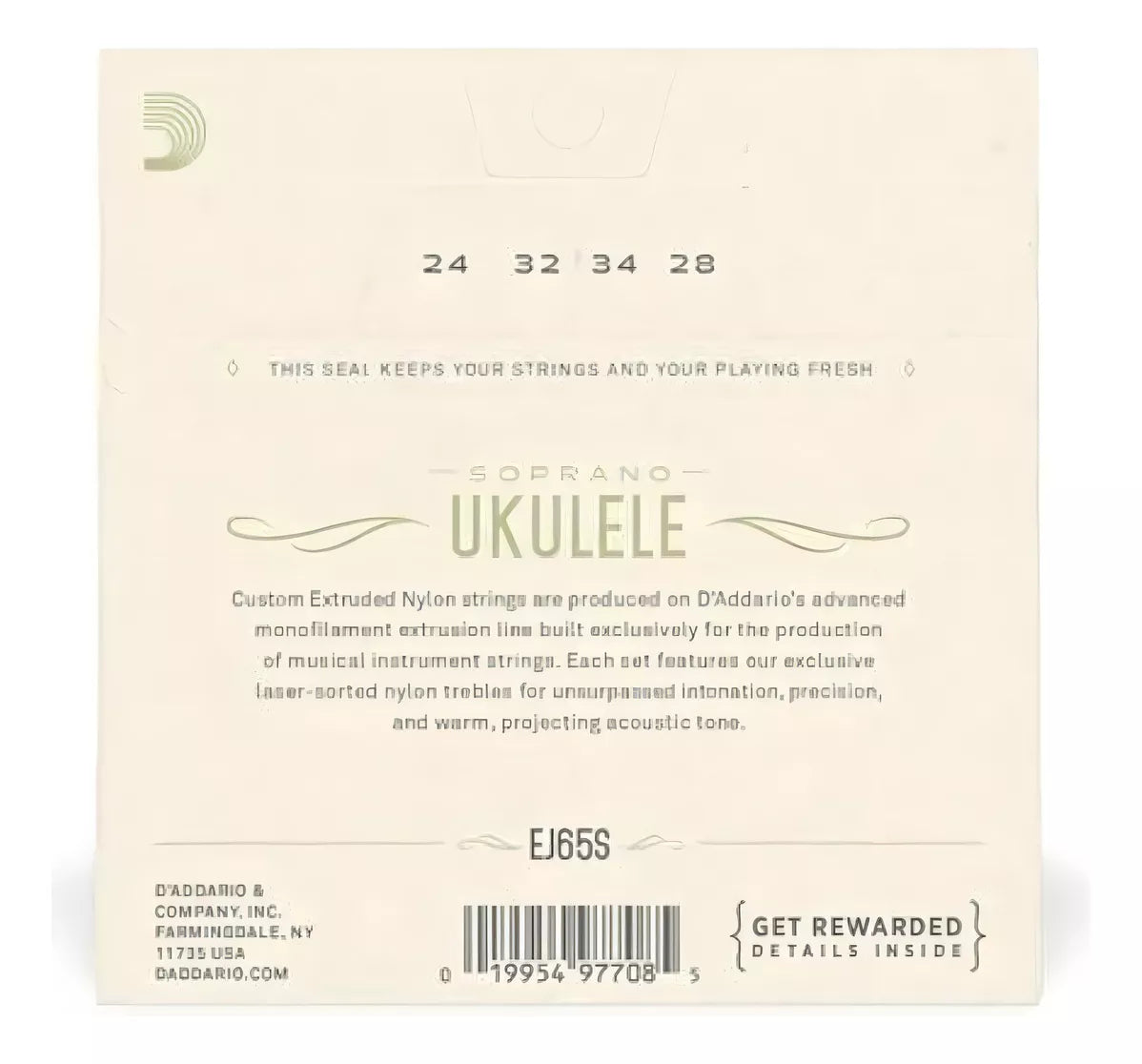 Cuerda para ukelele, soprano, Daddario EJ65s Jg String