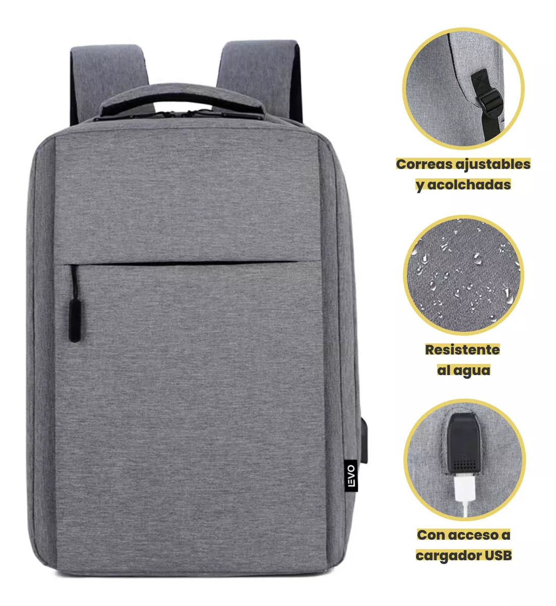 Mochila Para Notebook Con Puerto Usb 15 Gris Levo