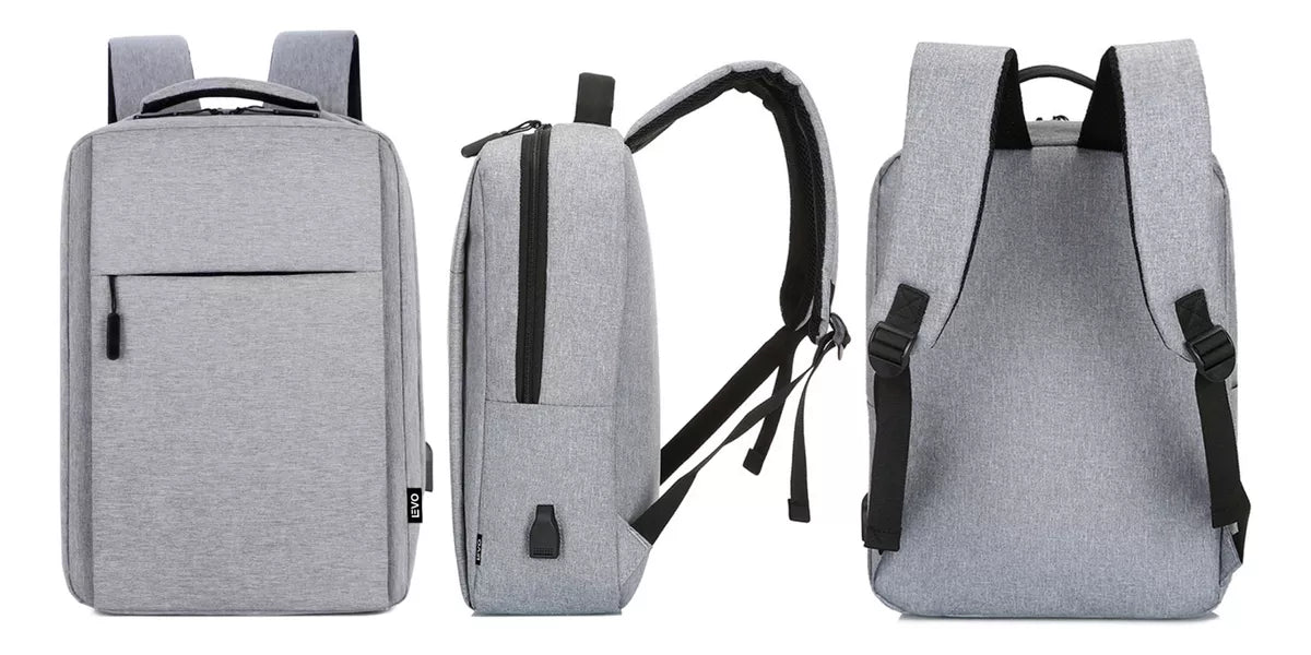 Mochila Para Notebook Con Puerto Usb 15 Gris Levo