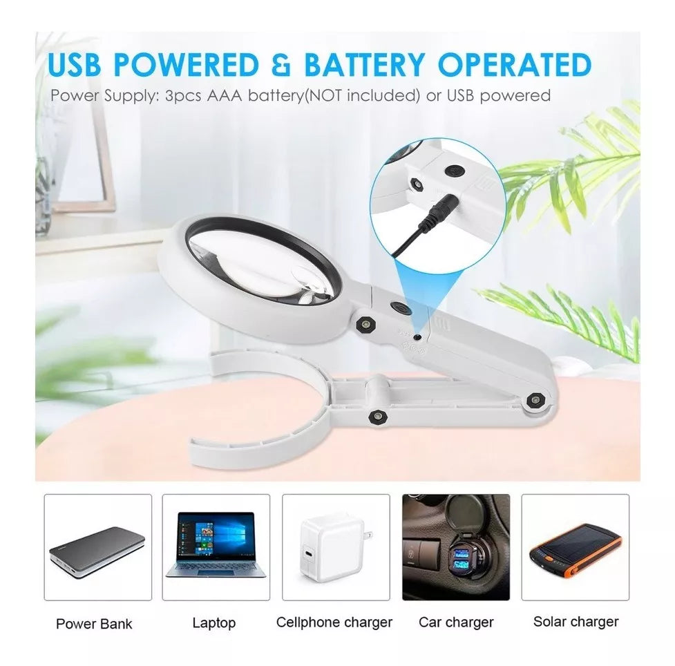 5x/10x Lupa De Escritorio De Mano Con Luz Led