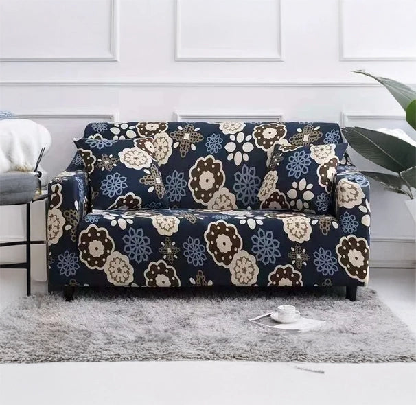 Funda Protector Para Sillón Sofá 3 Cuerpos Color Azul Oscuro Flower