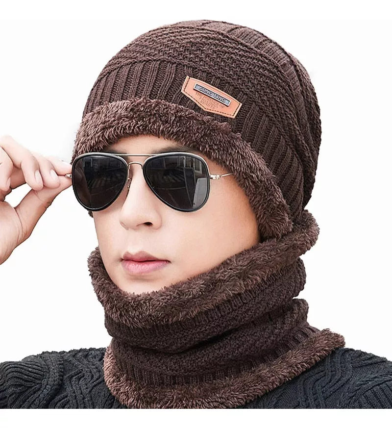 Conjunto Gorro Bufanda Frío Tejido Lana Unisex Moda