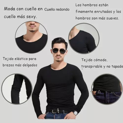 2 Camisetas Manga Larga Cuello Redondo Hombremoda Cómoda