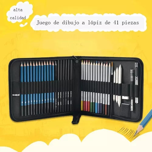 Kit Dibujo 41 Piezas Profesional Estuche Lápices