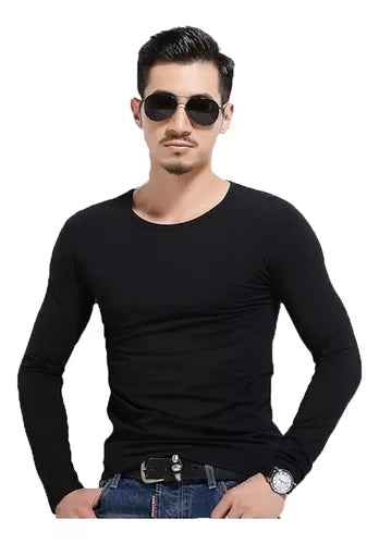 2 Camisetas Manga Larga Cuello Redondo Hombremoda Cómoda