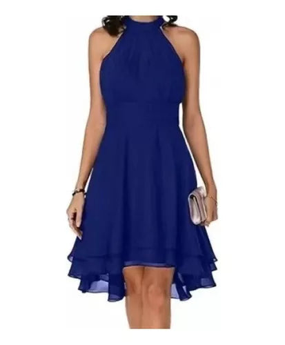 Vestido De Fiesta De Chifón Con Cuello Halter Alto.